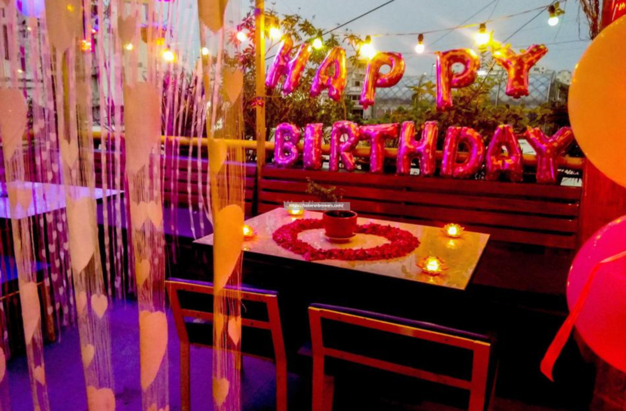 A restaurant where happy birthday is written.