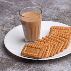 A TEA WITH BISCUIT IN PLATES